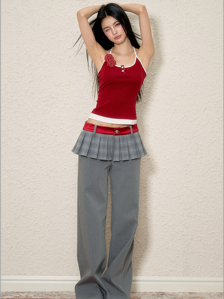 Color Block Faux Two-Piece Spaghetti Top - CHINASQUAD