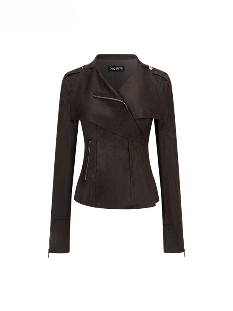 Large Collar Short Suede Jacket - CHINASQUAD