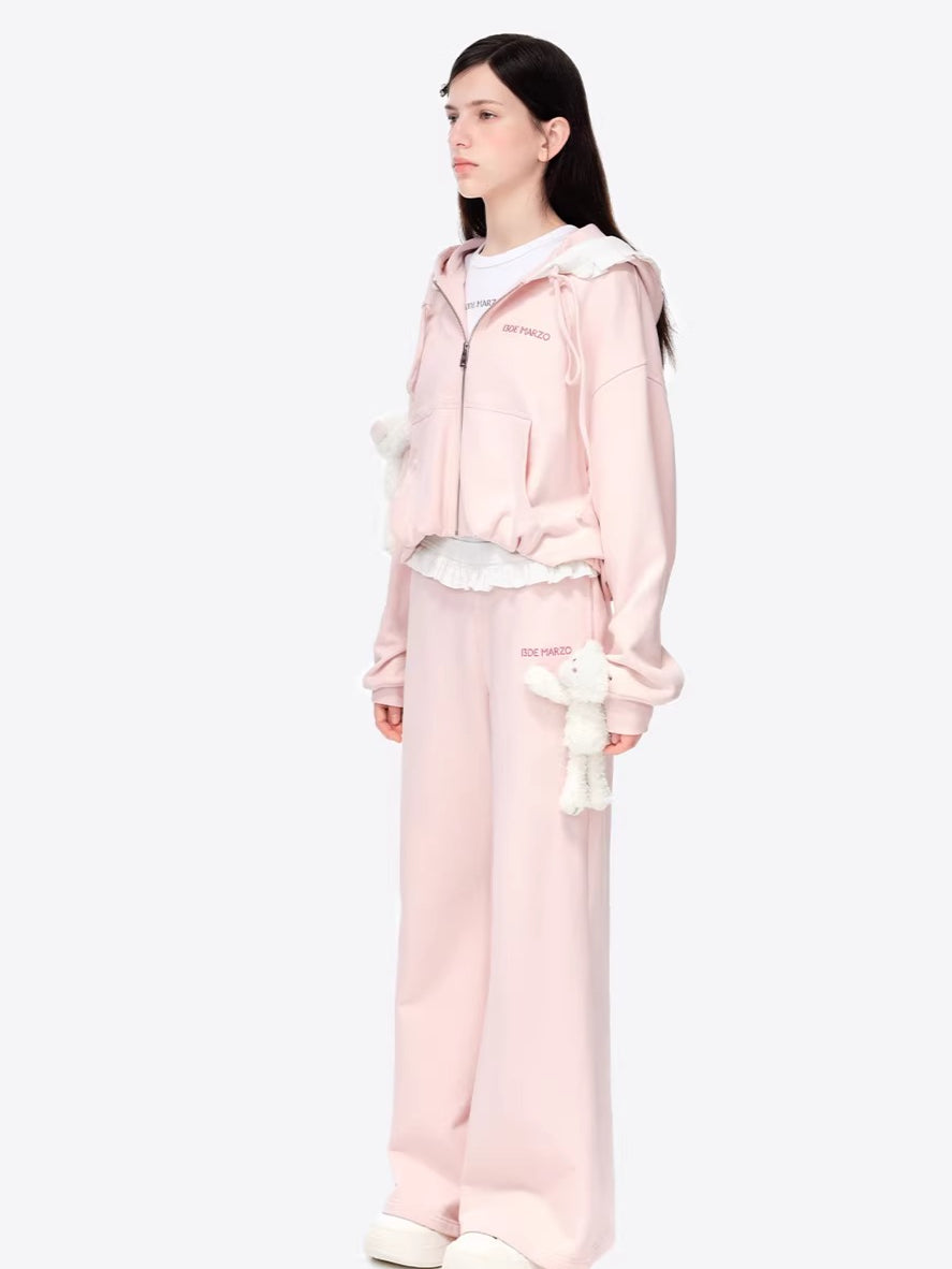 Ruffled Hooded Zip-Up Cropped Sweatshirt