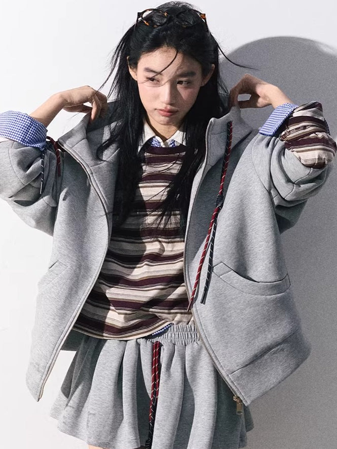 Miu-Inspired Varsity Sweatshirt & Skirt Set