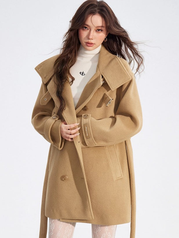 Double-Breasted Wool Blend Stand-Collar Coat