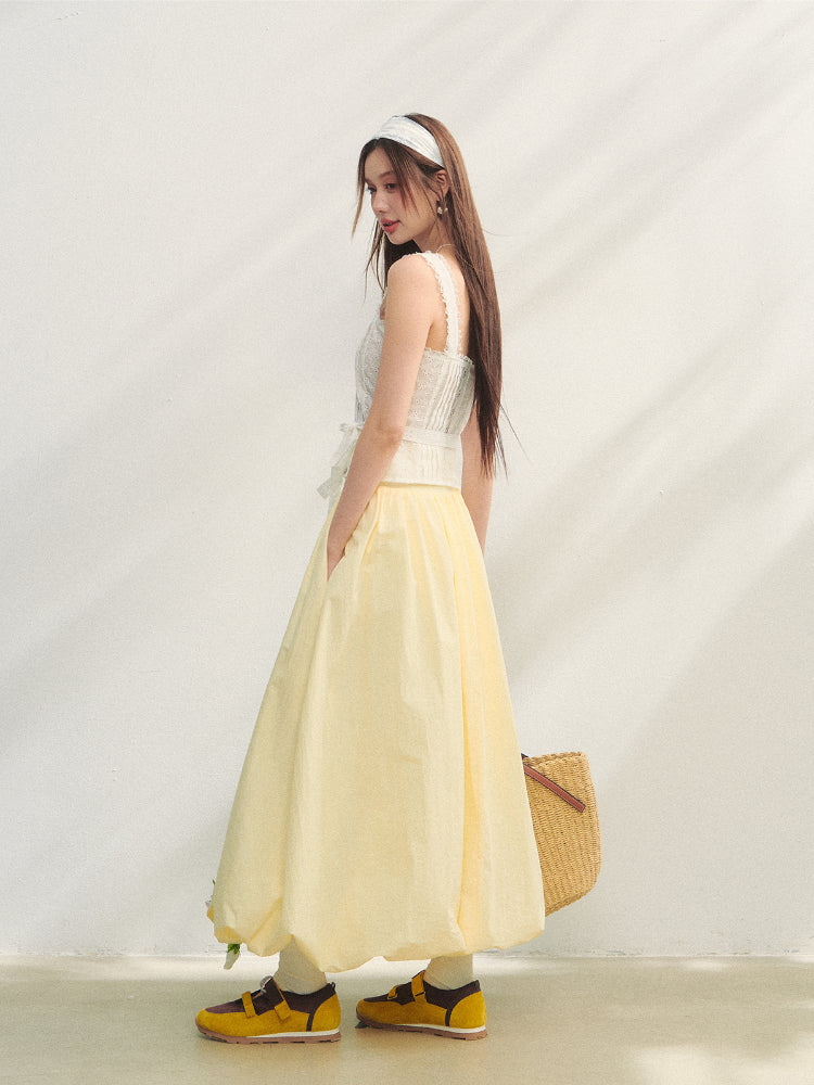 Hollow-out Lace-spliced Tie-up Vest - CHINASQUAD