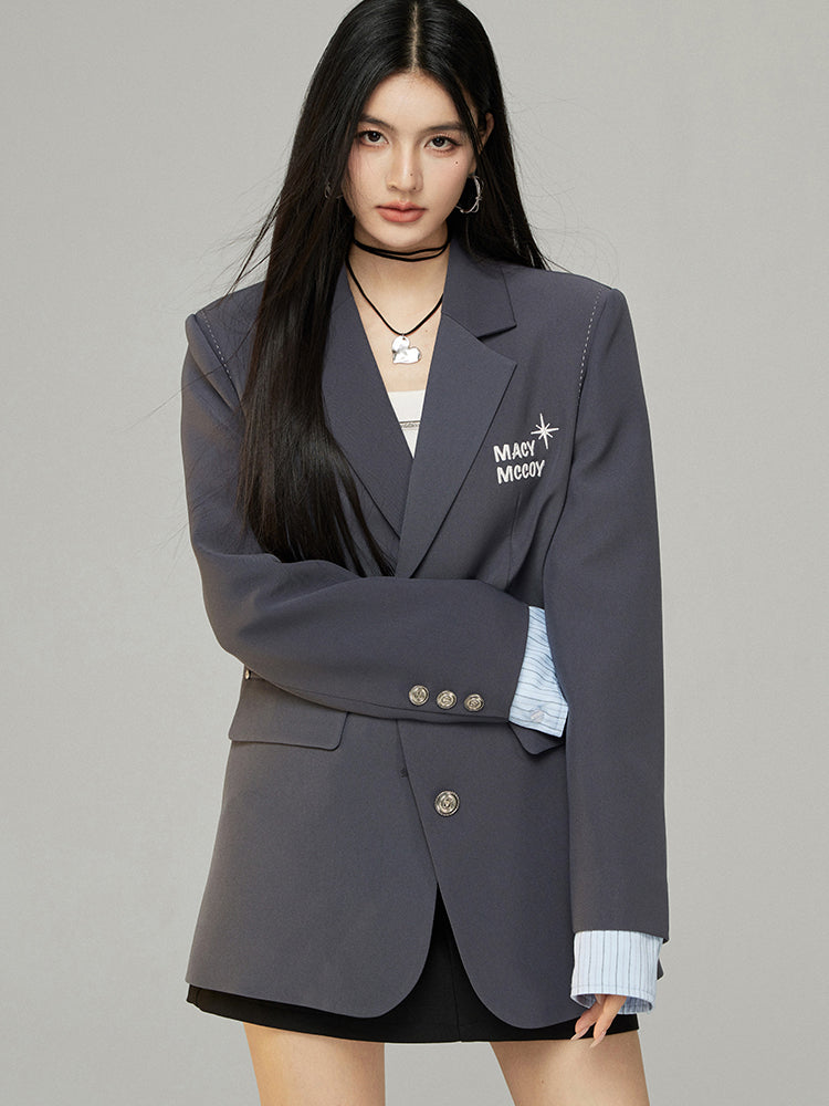 Black & Gray Faux Two-Piece Blazer - CHINASQUAD
