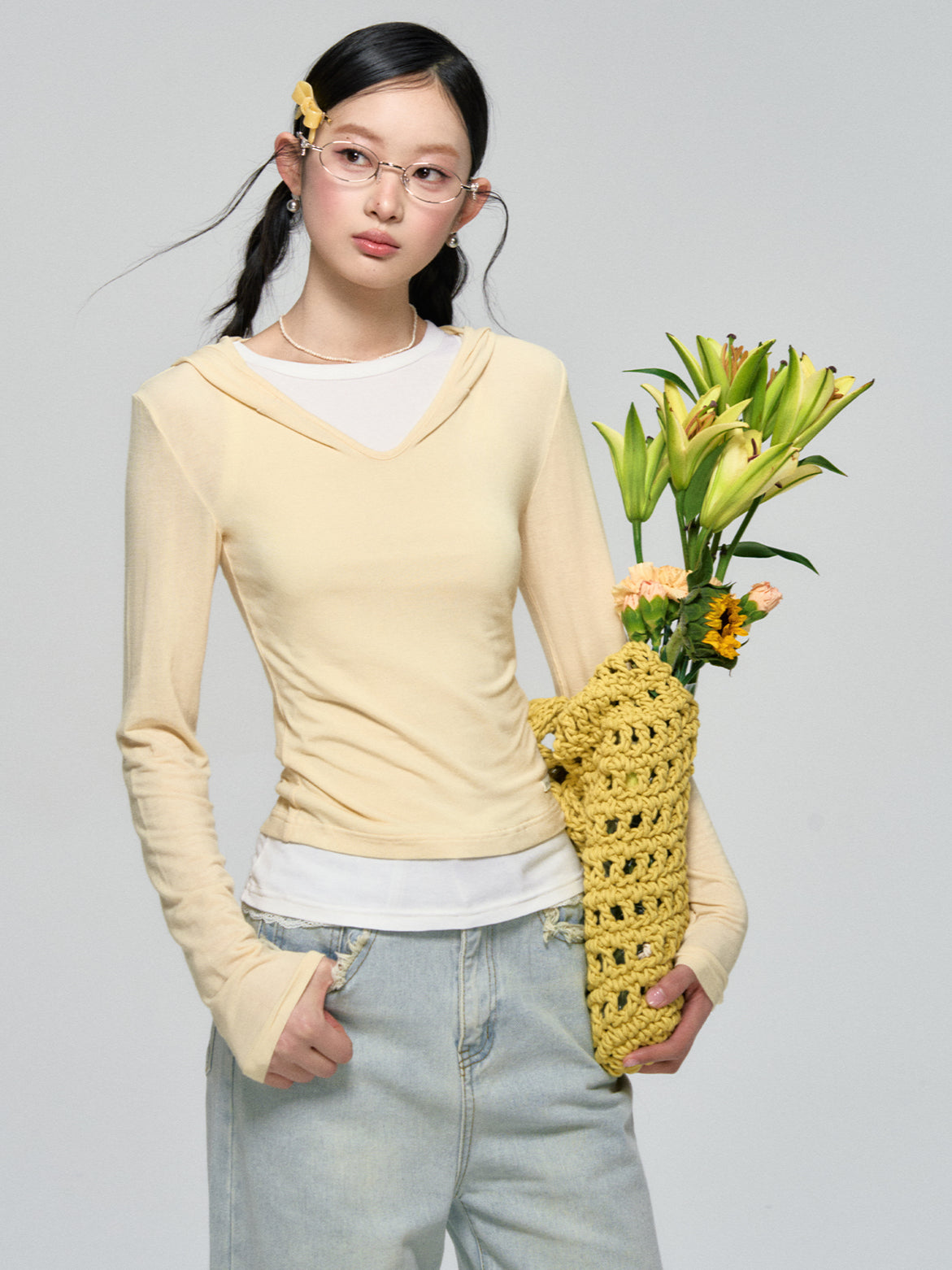 Dual-Layer Hooded Lace Trim Top - CHINASQUAD