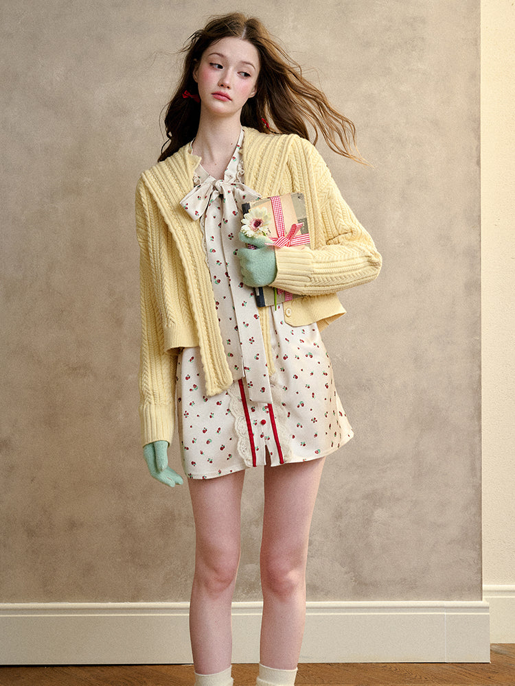 Berry Lace Print Shirt Dress - CHINASQUAD