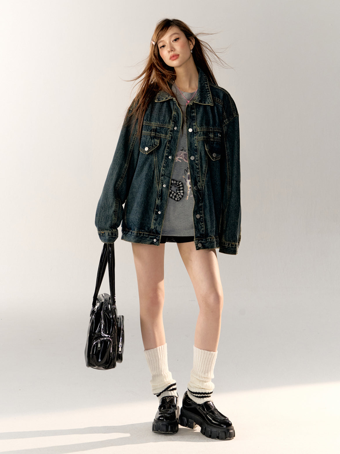 Cartoon Print 3D Bow Crew Neck Long Sleeve - CHINASQUAD