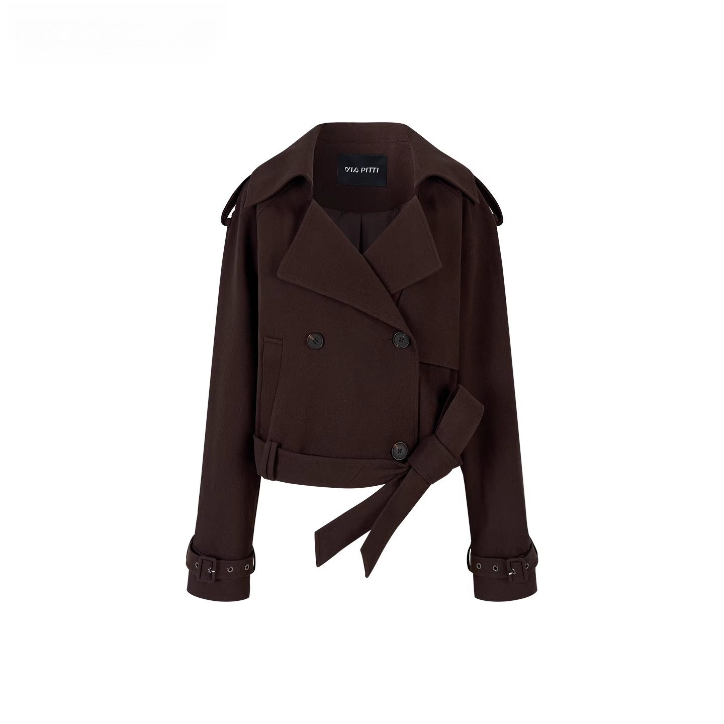 Lapel Collar Belted Cropped Trench Jacket - CHINASQUAD