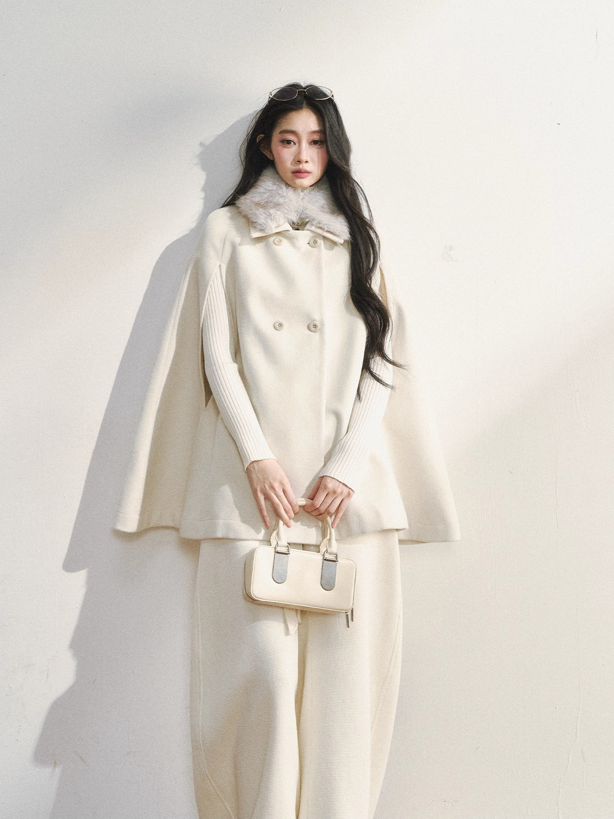 Elegant Two-Tone Wool Cape