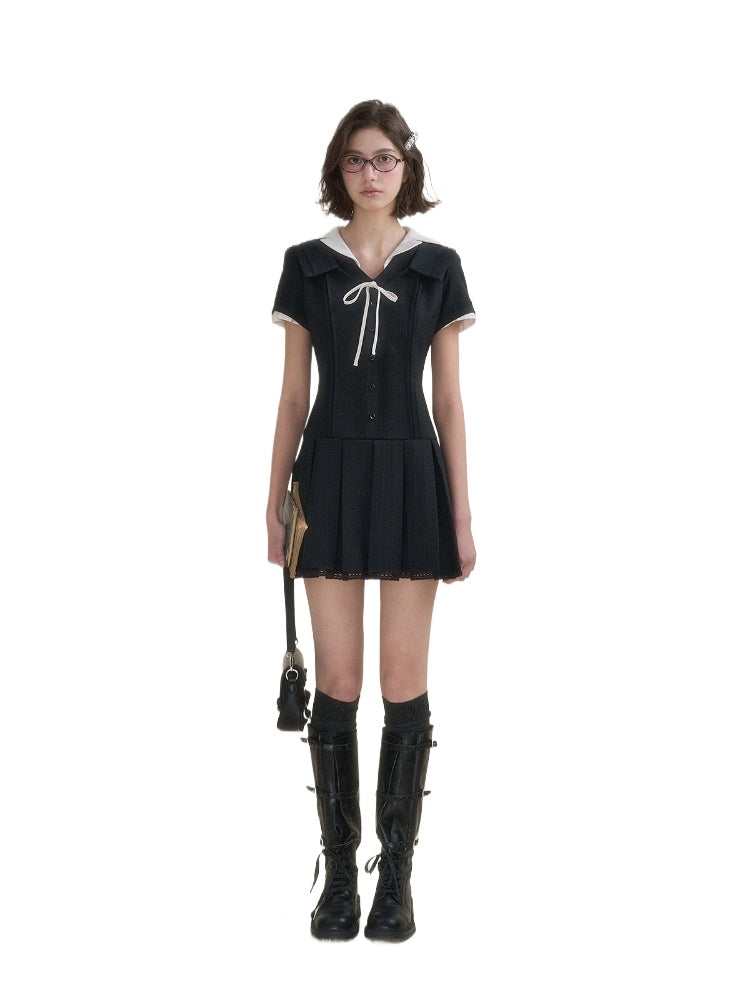 Dark Grey Striped Miu Style Dress - CHINASQUAD