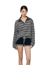 Striped Color-block Polo Collar Long Sleeve T-shirt - CHINASQUAD
