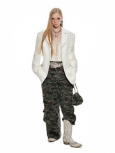 Black & White Floral Embroidered Leather Blazer - CHINASQUAD
