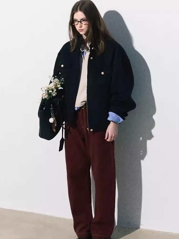 Wool-Blend Oversized Short Jacket