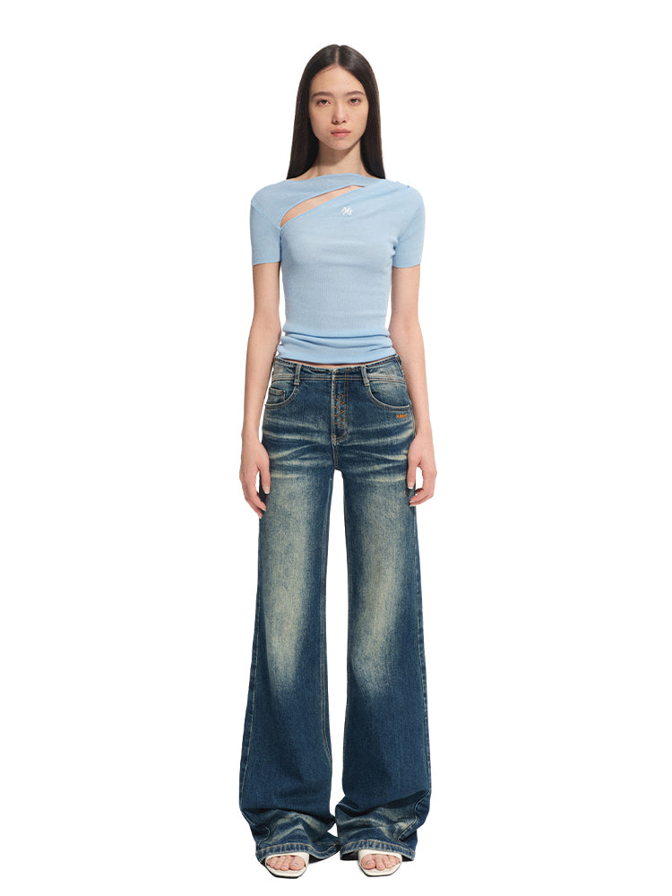 Diagonal Open High-Neck Regular Shoulder T-Shirt - CHINASQUAD