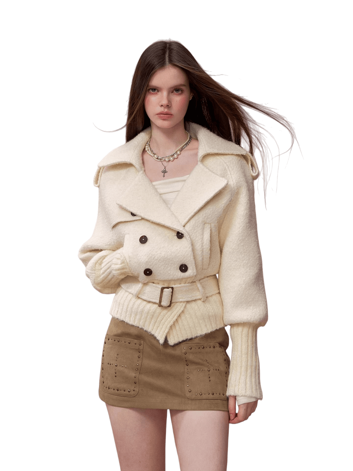 Wool-Blend Knit-Panel Jacket