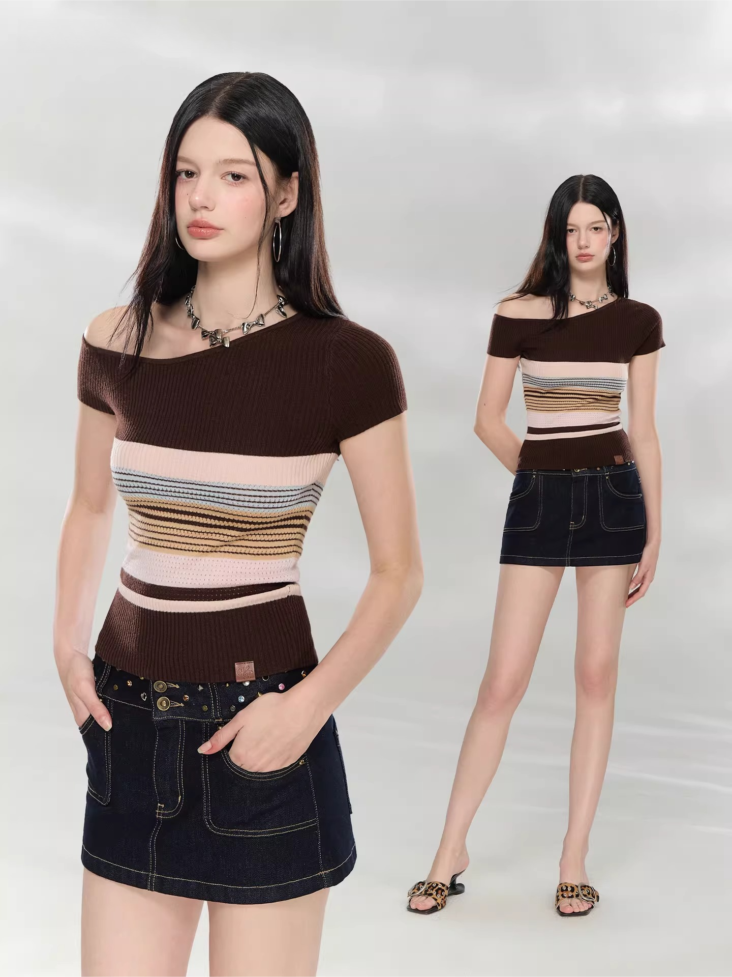 Asymmetrical Color-Block Knit Top