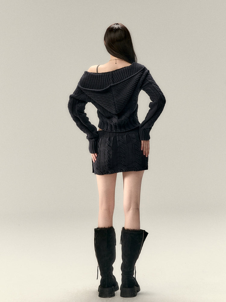 Black & Apricot Buttoned Knit Skirt - CHINASQUAD