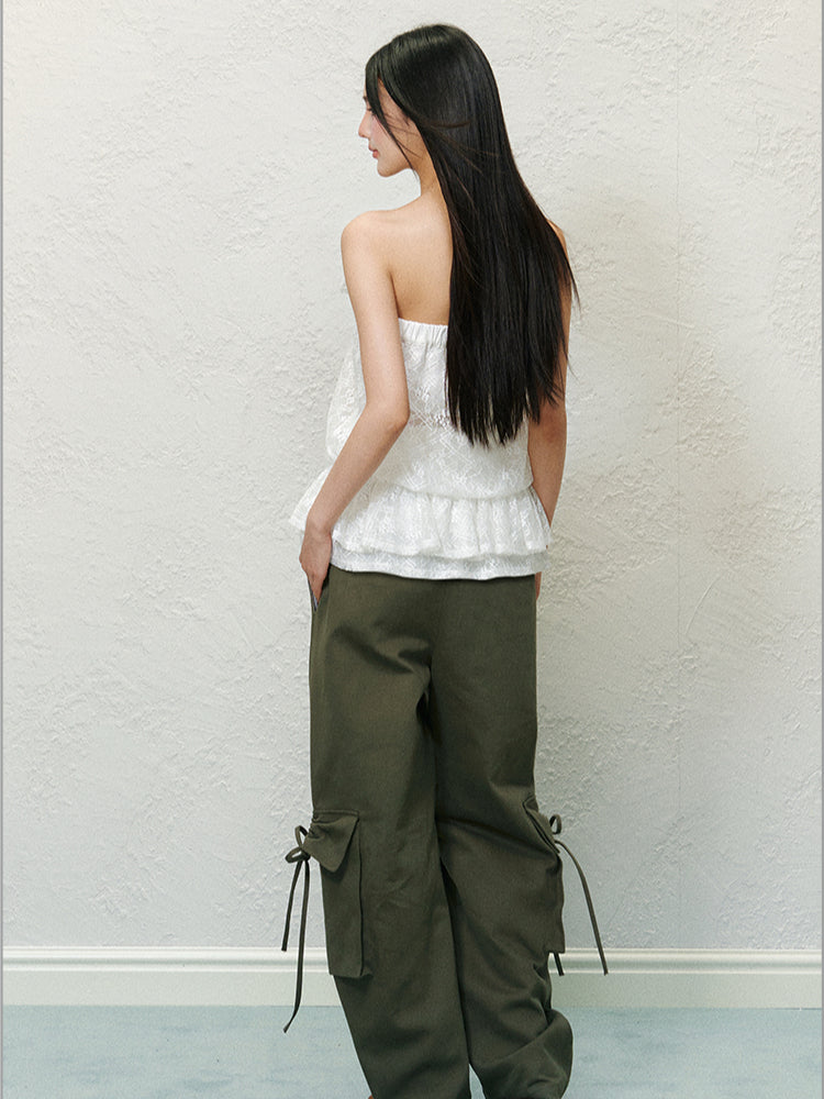 3D Floral Lace Strapless Dress - CHINASQUAD