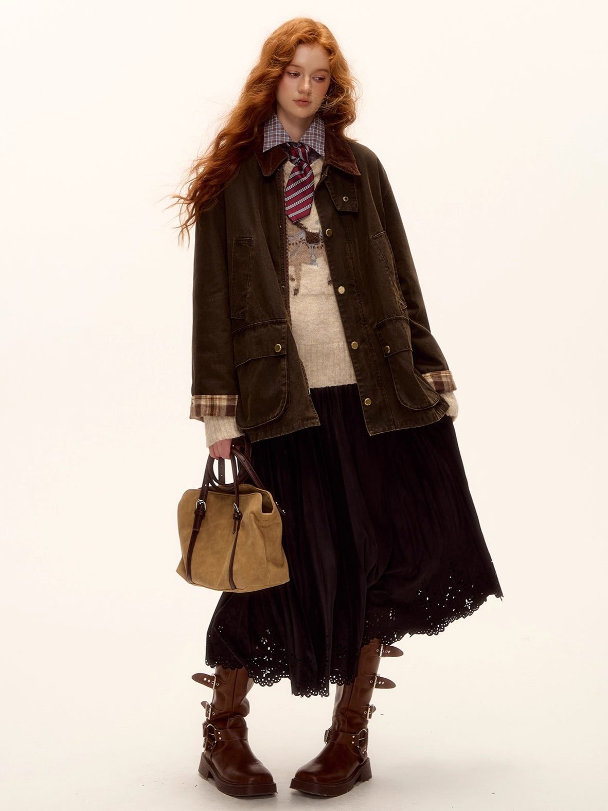 Plaid Corduroy Padded Workwear Jacket