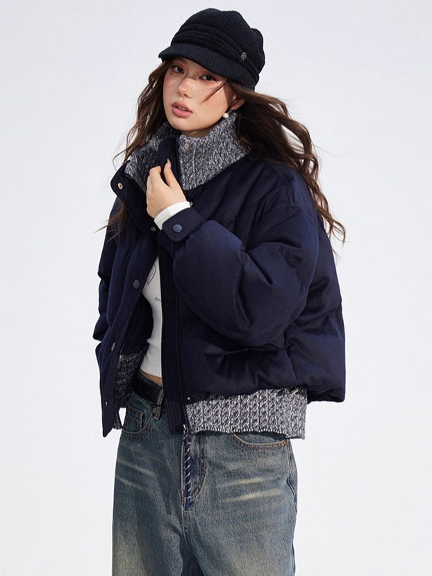 Wool-Blend Knit Spliced Down Jacket - CHINASQUAD