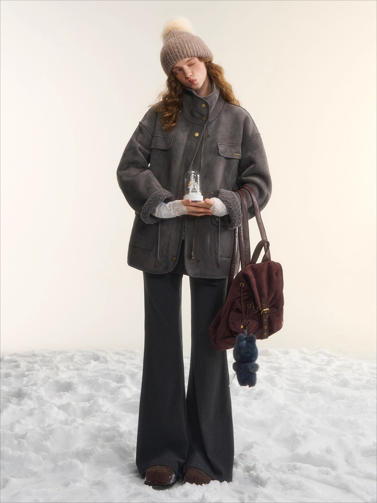 Asgony Asymmetric Layered Flare Knit Pants