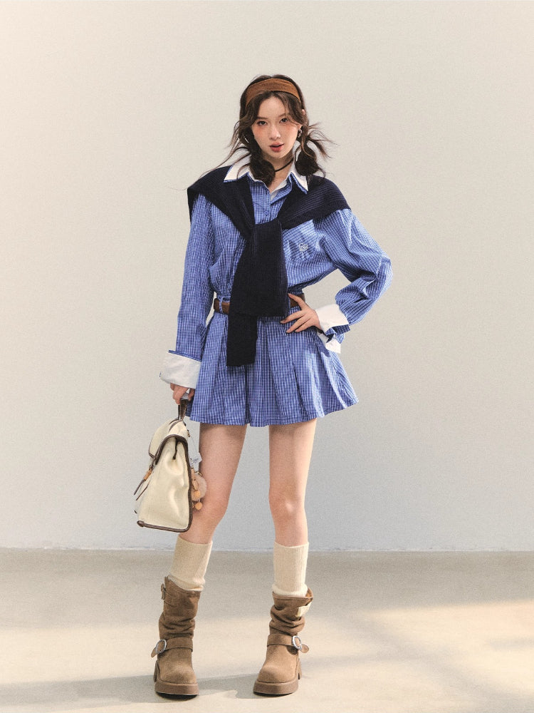 Shawl Fake Two-Piece Waist-Cinching A-Line Dress - CHINASQUAD