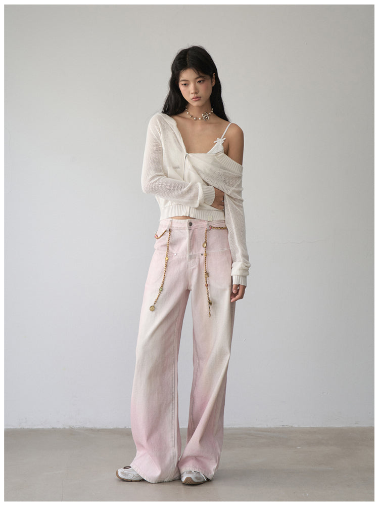 Pink Washed Distressed Jeans - CHINASQUAD