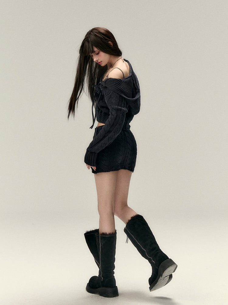 Black & Apricot Buttoned Knit Skirt - CHINASQUAD