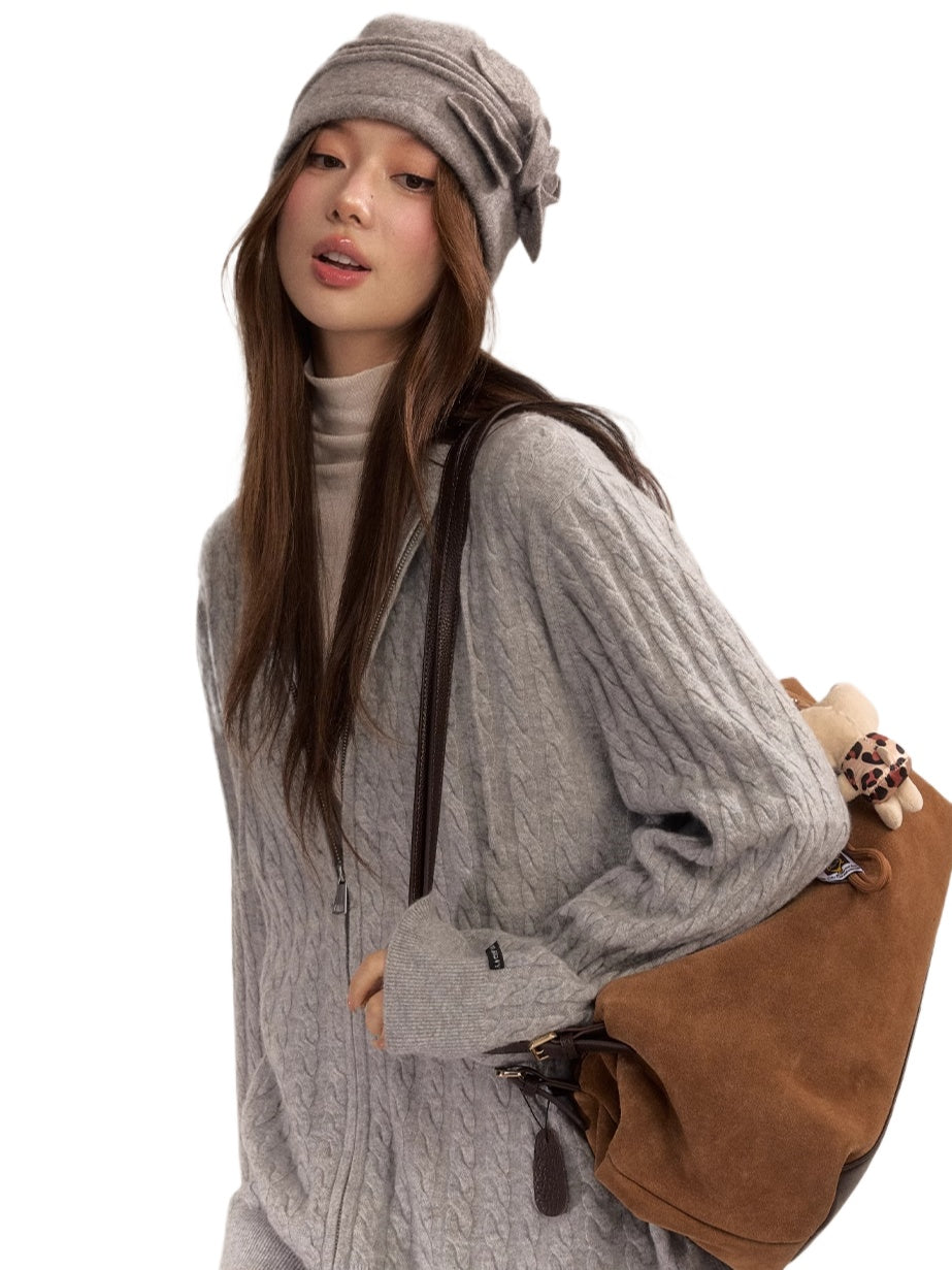 Wool Blend Hooded Knit Cardigan - CHINASQUAD