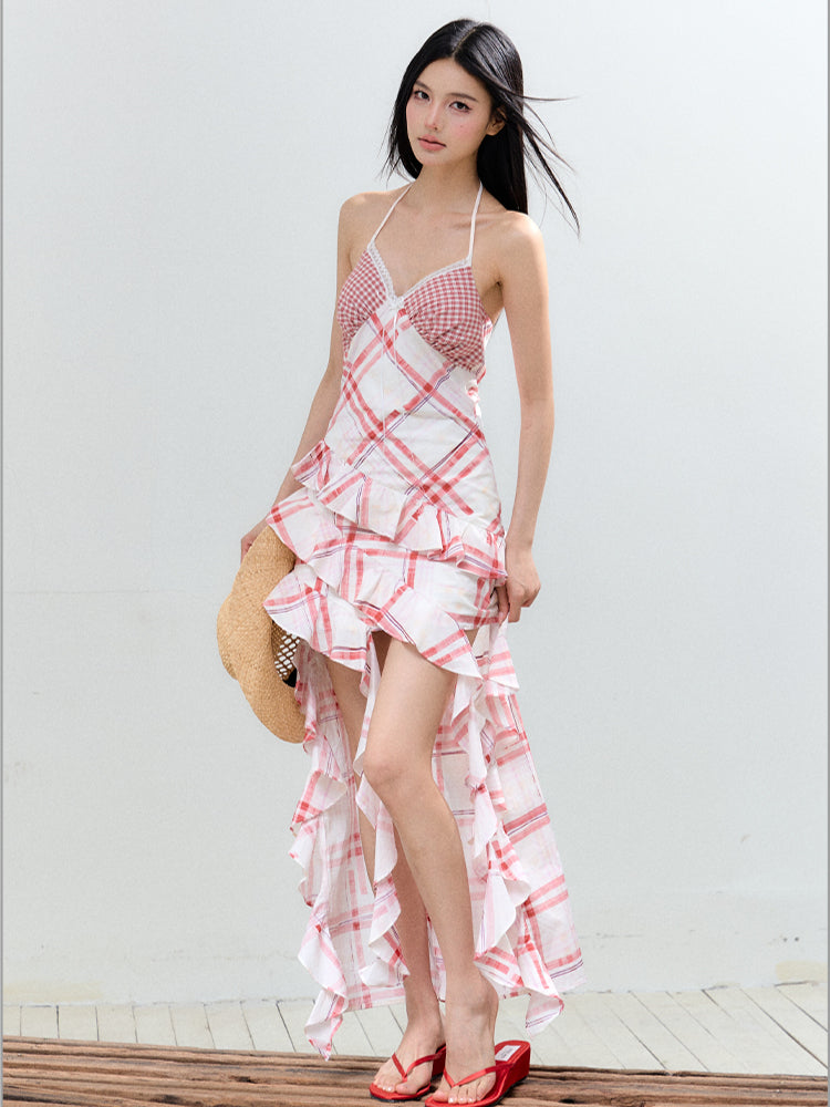 Asymmetric Ruffled Tie-Straps Dress - CHINASQUAD