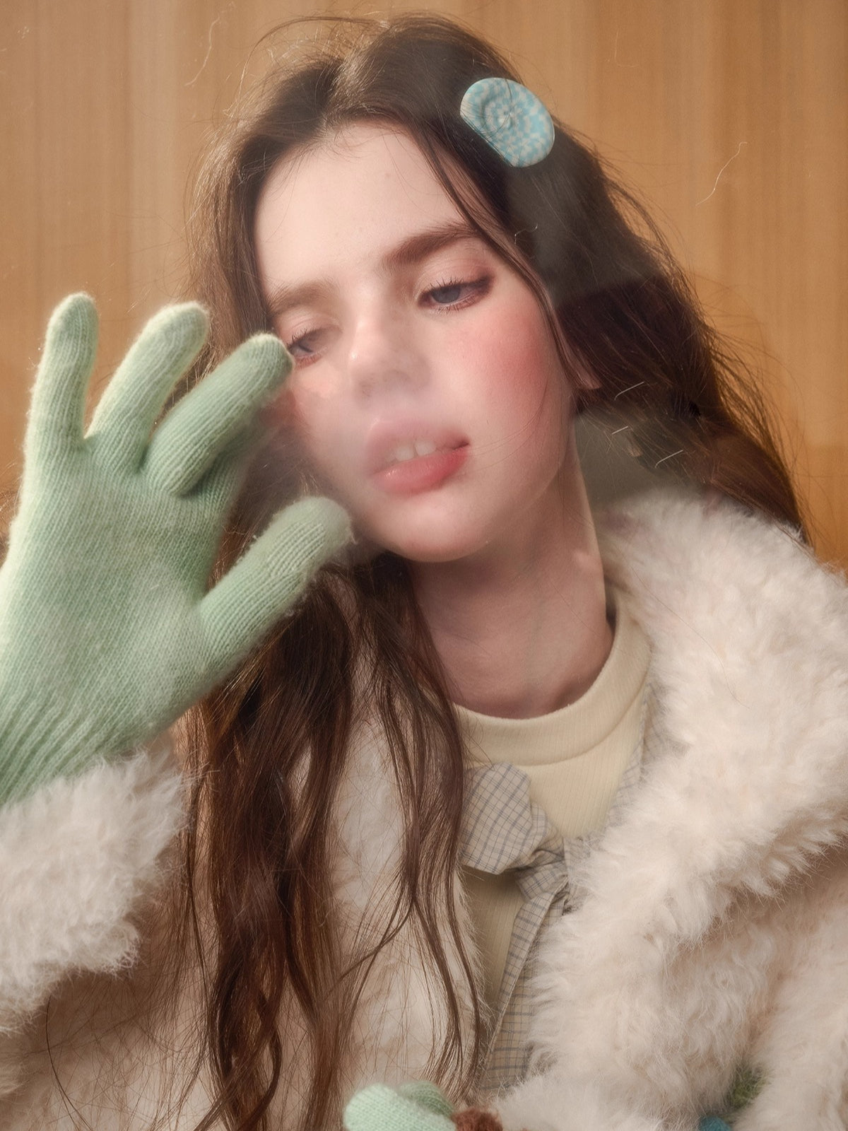 Cranberry Snow Plush Faux Fur Short Jacket