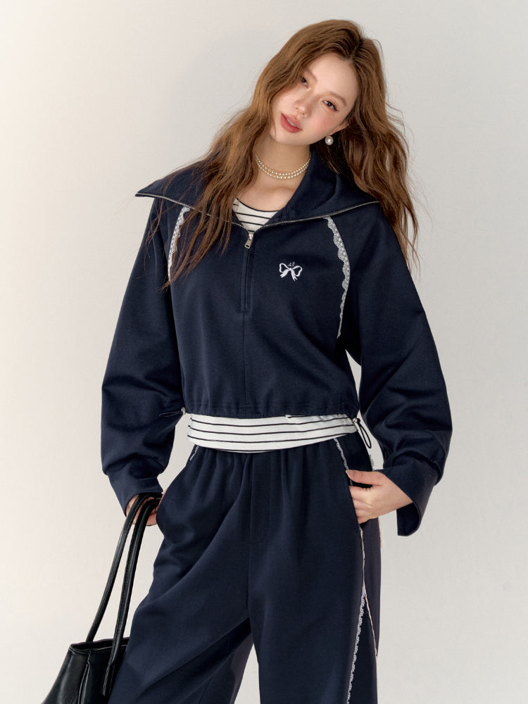 Two-Piece Embroidered Cropped Hoodie - CHINASQUAD