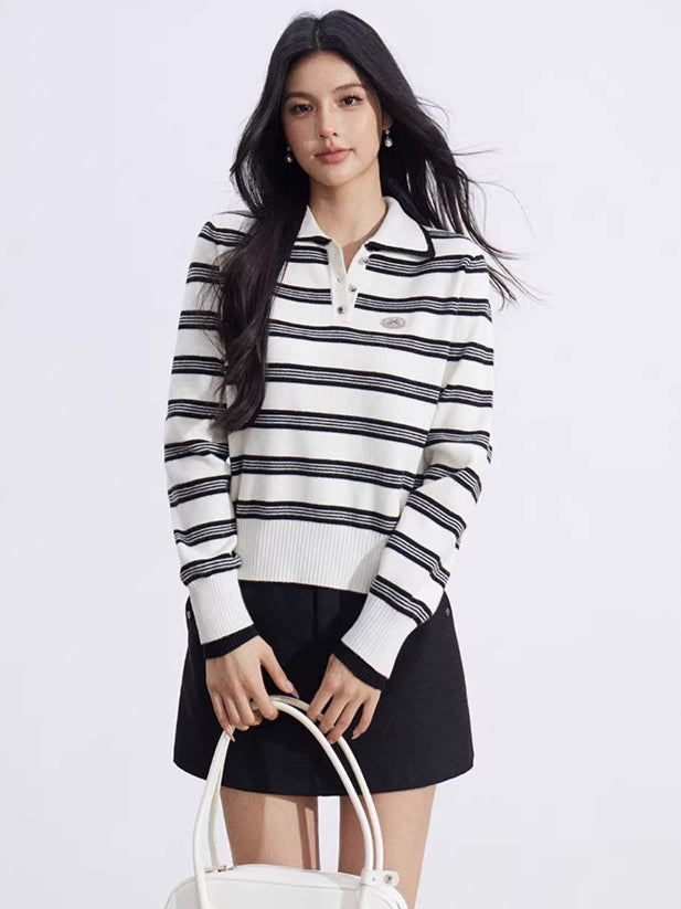 Collegiate Stripe Polo Knit Sweater