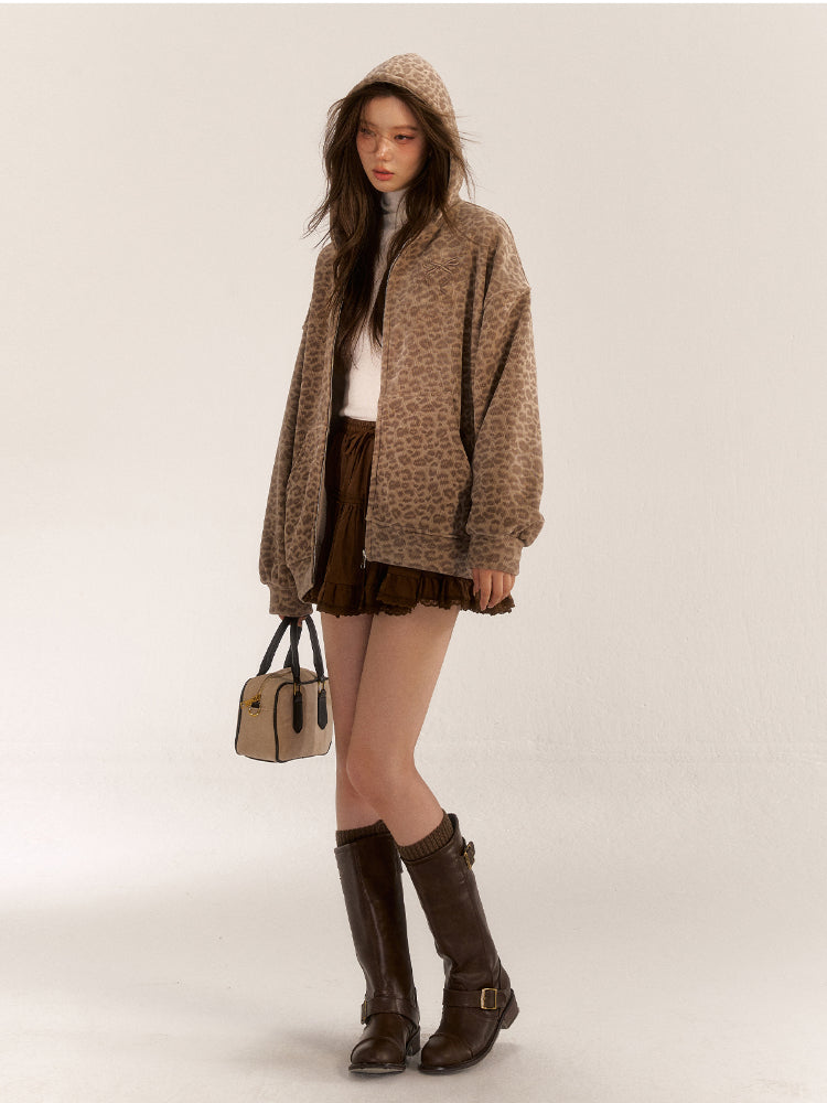 Brown & Gray Leopard Print Coat - CHINASQUAD