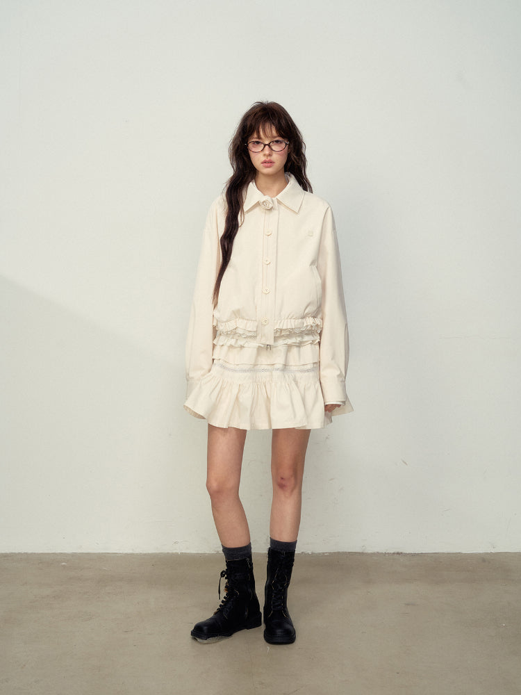 Lace-Trimmed Jacket & Skirt Set - CHINASQUAD