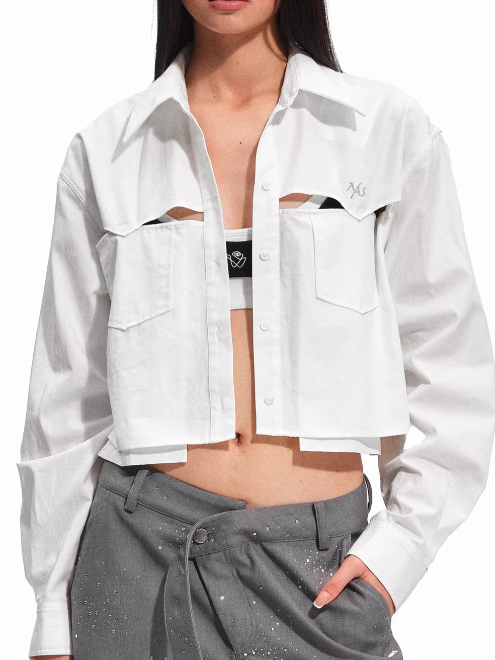 Hyde Lyocell-Cotton Cutout Cropped Shirt