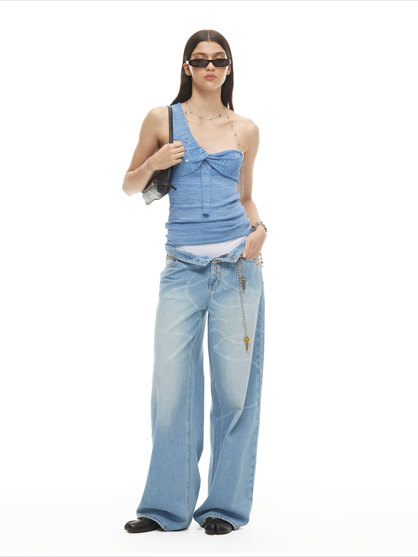 Beverly Washed Wide-Leg Denim Trousers