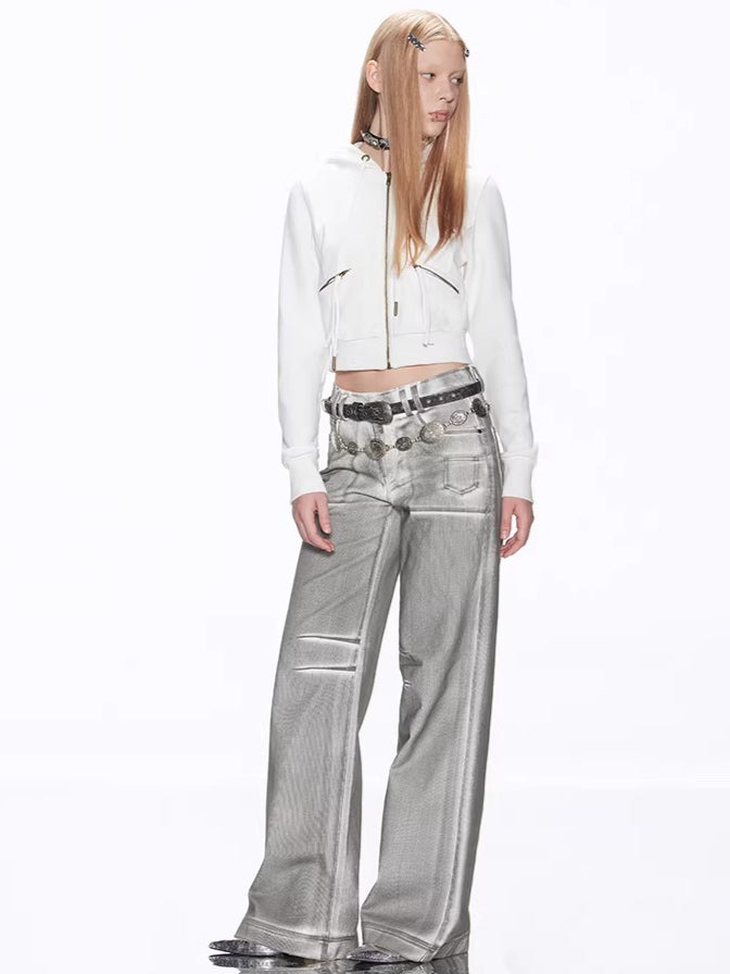 Matte Silver Alloy Buckle Distressed Leather Belt