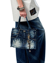 Distressed Printed Denim Tote Bag - CHINASQUAD