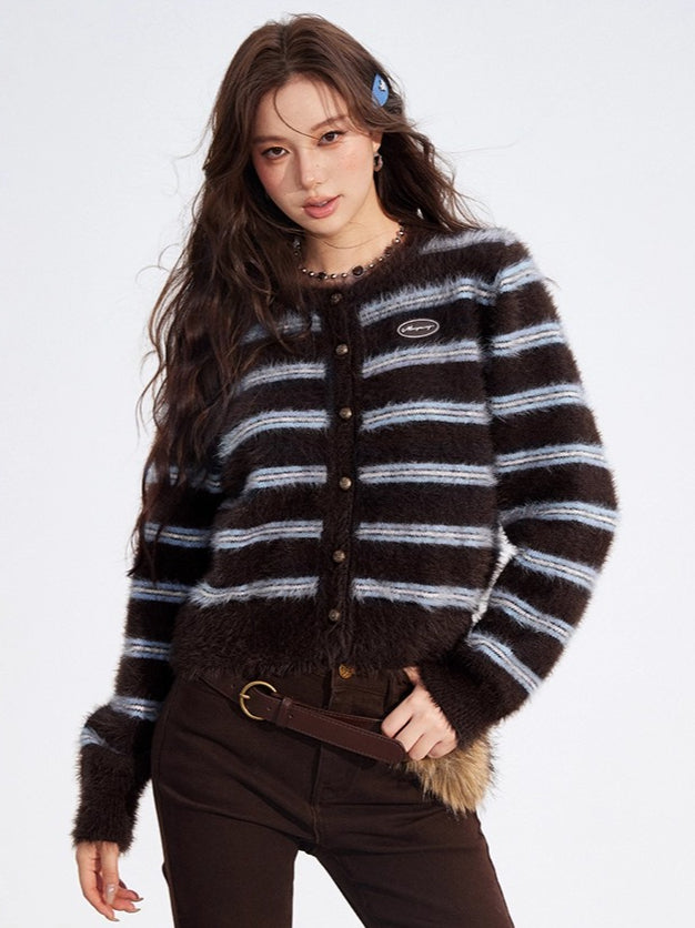 Striped Mink Velvet Knit Sweater