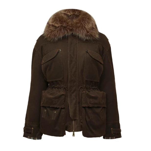 Detachable Fur Collar Utility Down Jacket