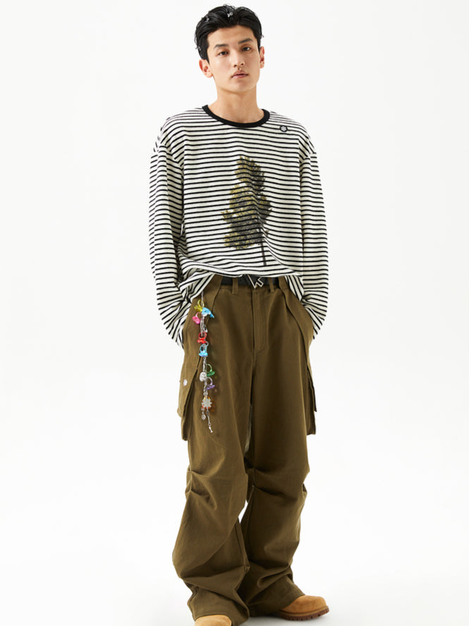 Printed Loose Striped Terry Long-Sleeve T-Shirt - CHINASQUAD
