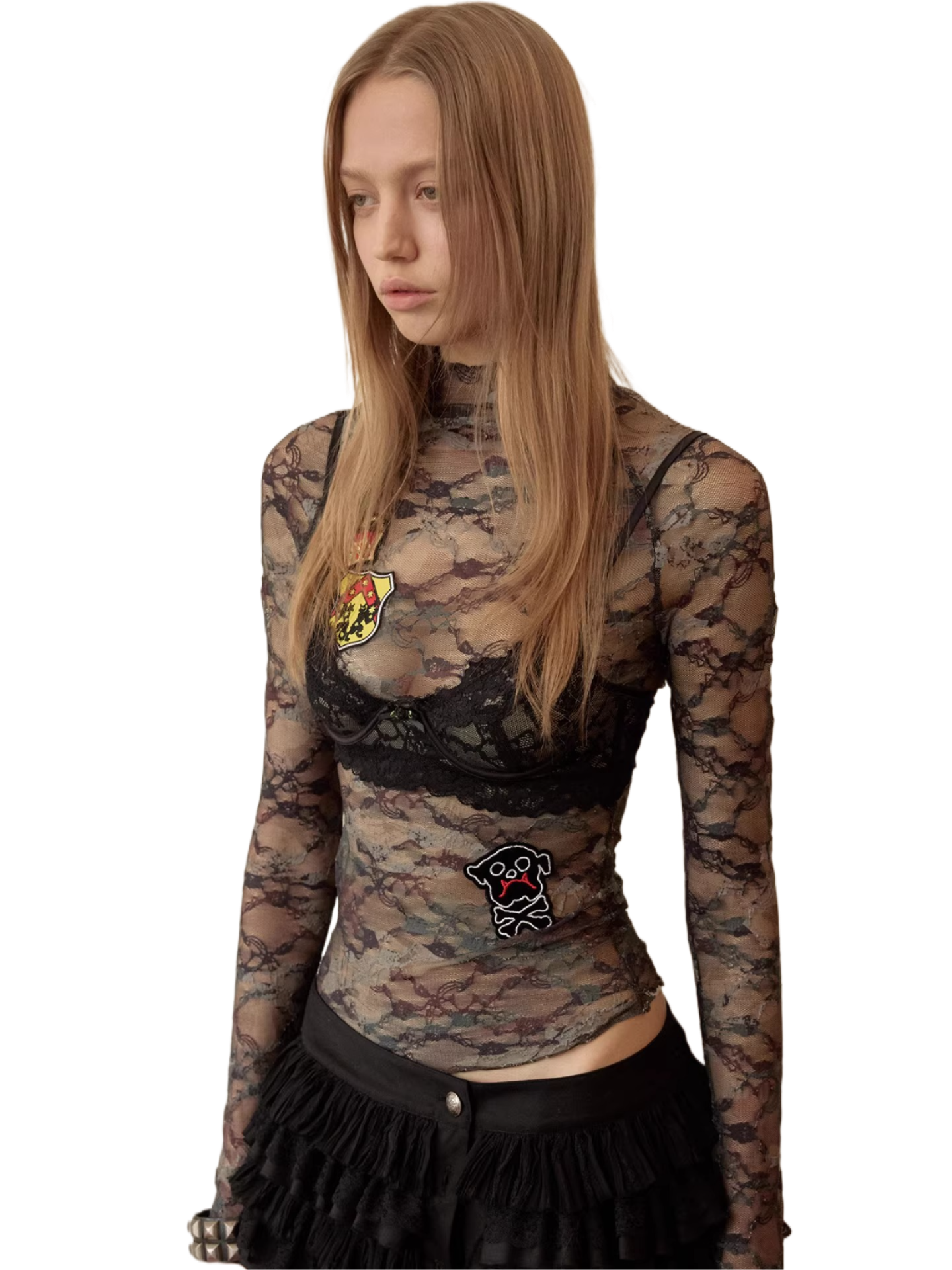 Vintage Camouflage Lace Fitted Top