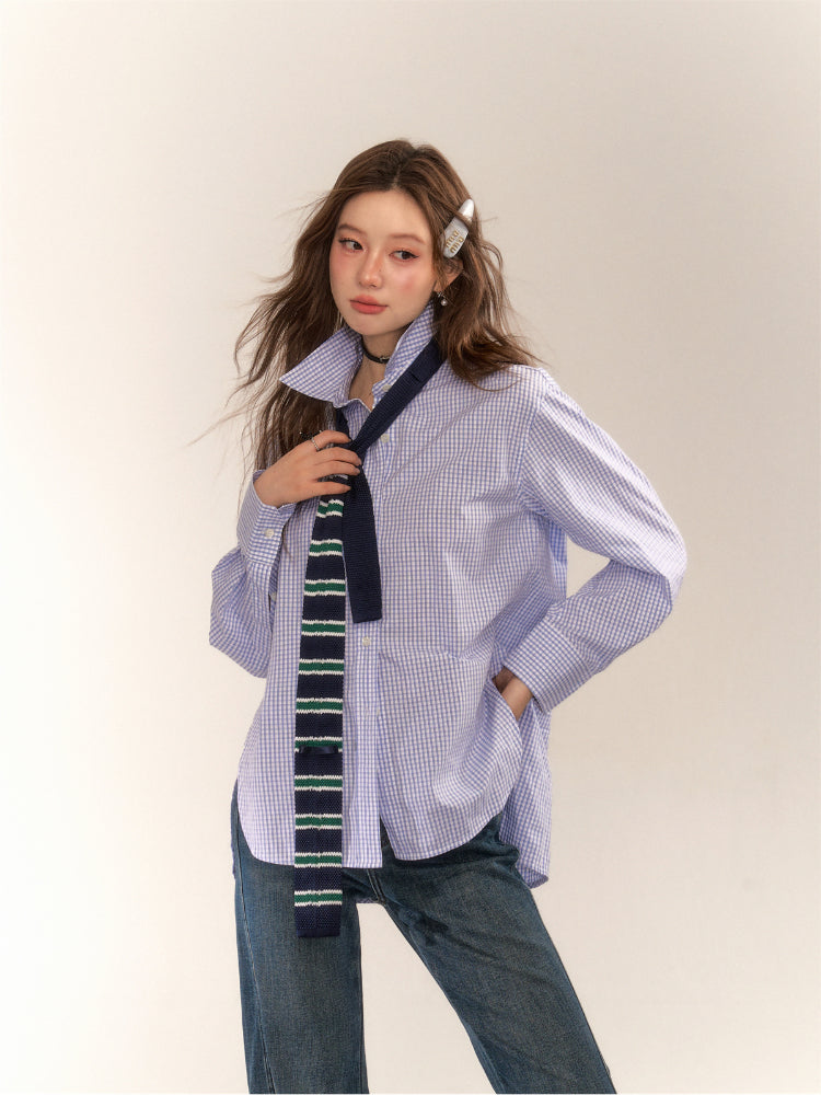 Vintage College Style Blue Plaid Shirt - CHINASQUAD