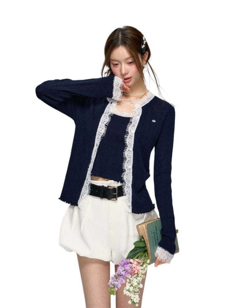 Lace Knit Cardigan Set - CHINASQUAD