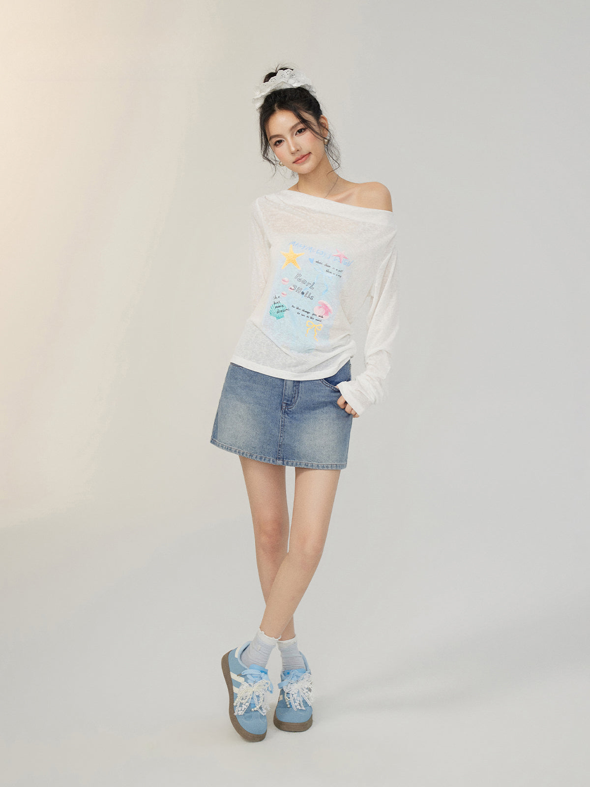 Pile Collar Lace Fake Two-piece Sunscreen T-shirt - CHINASQUAD
