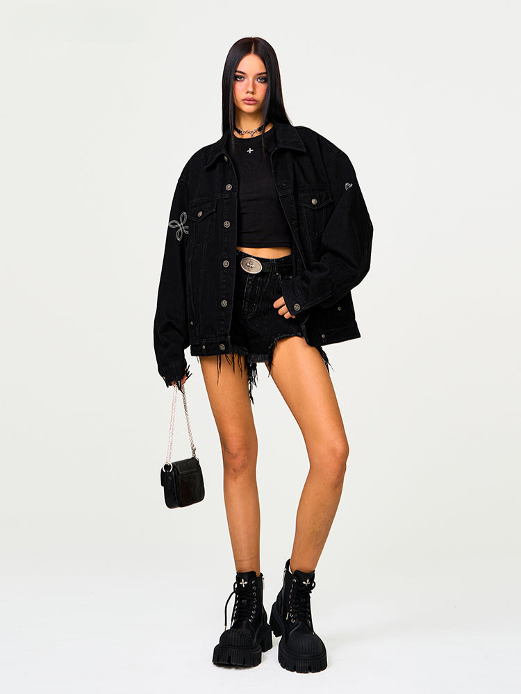 Vintage Black Washed Denim Jacket - CHINASQUAD