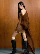 Feather Yarn Long Knit Cardigan & Sweater Set - CHINASQUAD