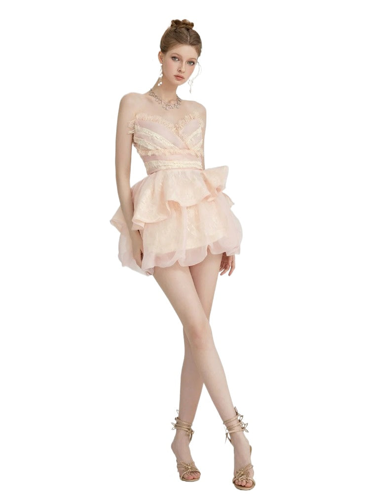 Berry Irregular Design V-Neck Bustier & Skirt Set - CHINASQUAD