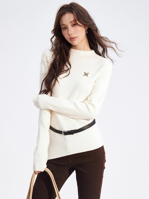 Asymmetric Ribbed Knit Turtleneck