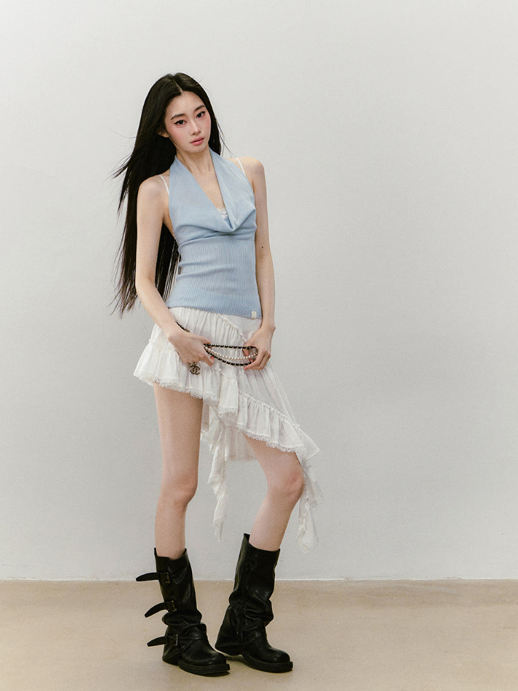 Heavy-duty Knitted Draped Neck Tank Top Set - CHINASQUAD